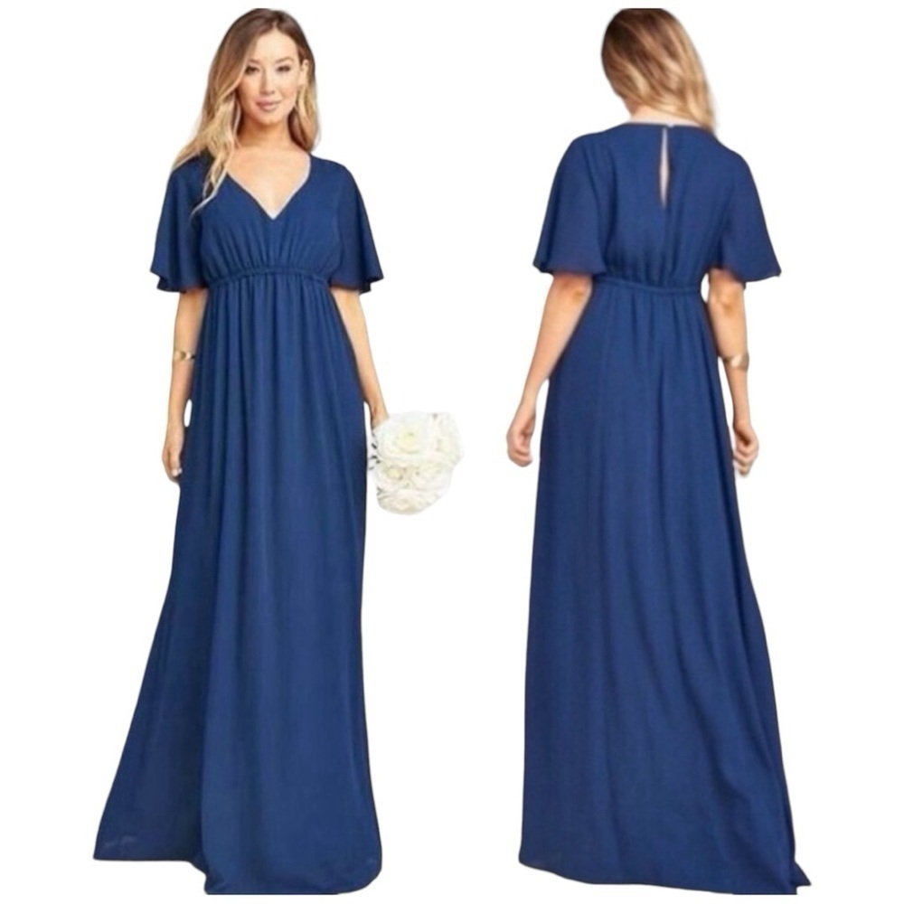 NWT Show Me Your MuMu Emily Empire Maxi Dress Rich Navy Crisp Gown XXS